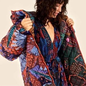 Blue Cool Leapard Long Reversible Puffer Jacketet